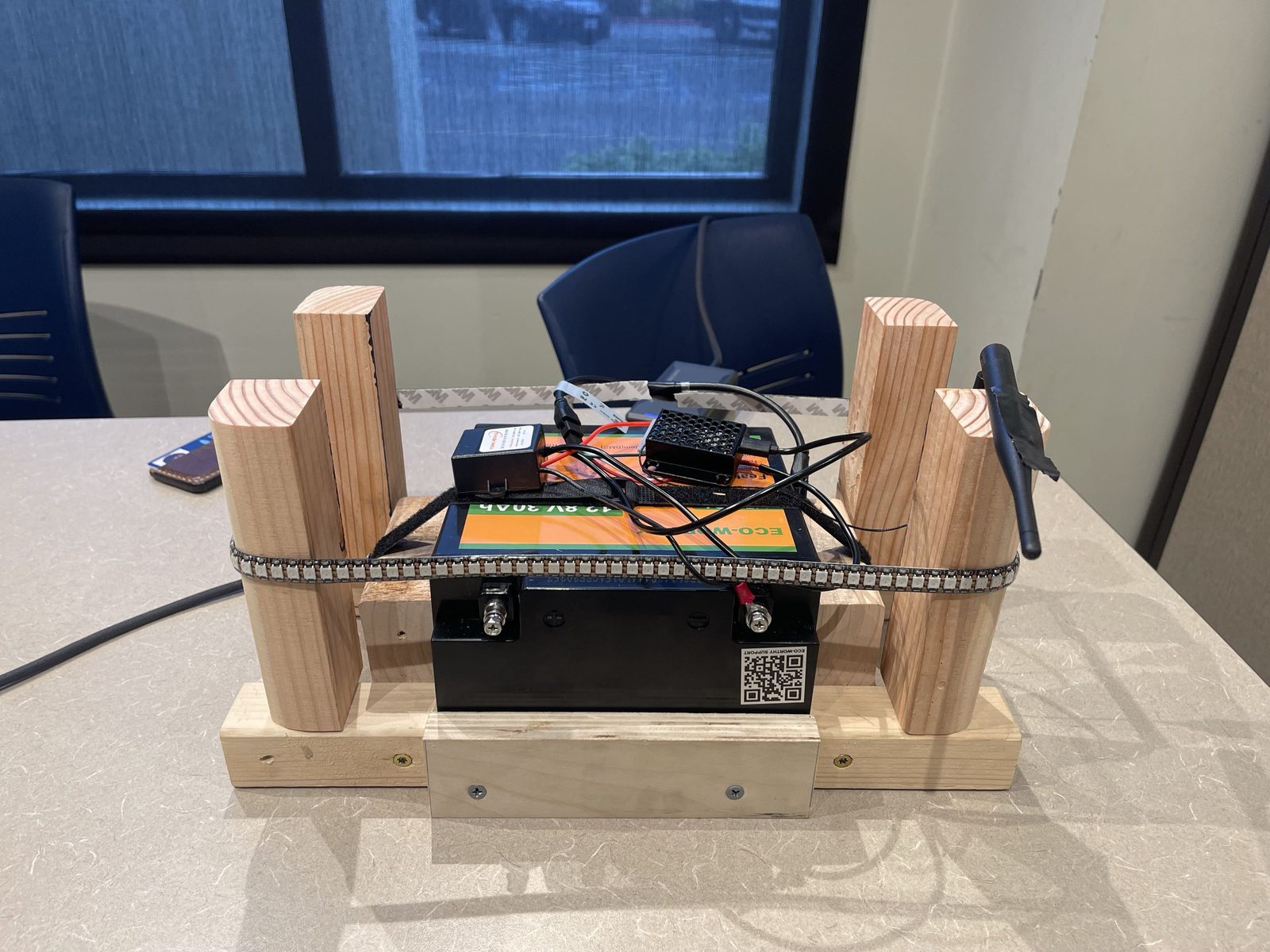Electronics sled with battery and LED strip
